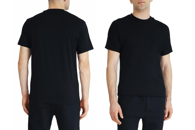 Black Tshirt on two sides on a white isolated background copy space