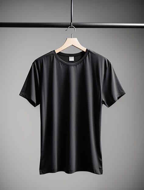 Black tshirts shirt mockup concept with plain clothing copy space on white wall background