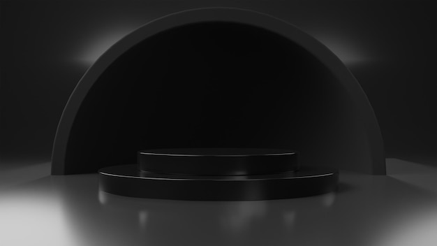 A black tunnel with a round podium minimal background for product presentation