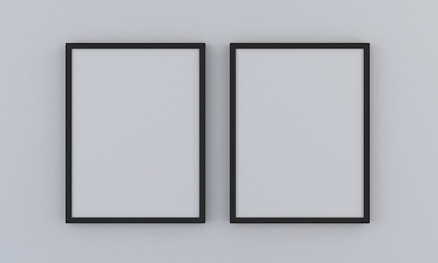 Photo black two vertical frame mockup on gray background