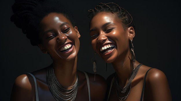 흑인 두 여자 미소