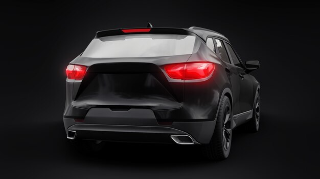 A black ultramodern SUV with a catchy expressive design for young people and families on a black iso