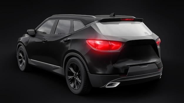 A black ultramodern SUV with a catchy expressive design for young people and families on a black iso