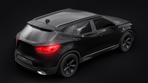 A black ultramodern SUV with a catchy expressive design for young people and families on a black iso