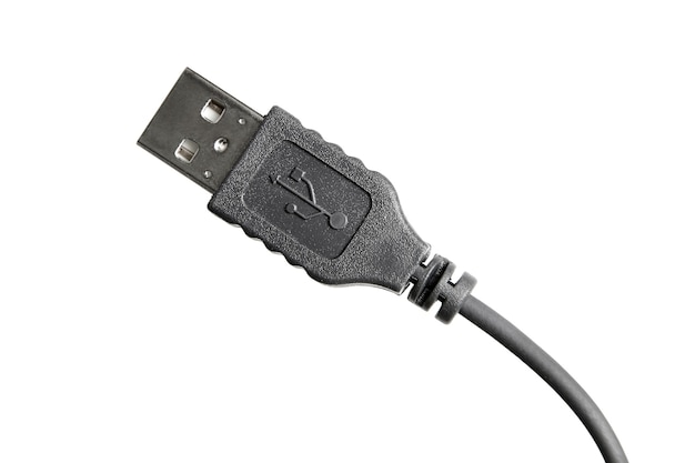 블랙 USB 케이블 흰색 절연입니다. 확대