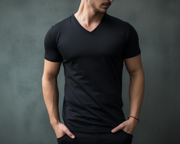 Black V Neck TShirt Mockup