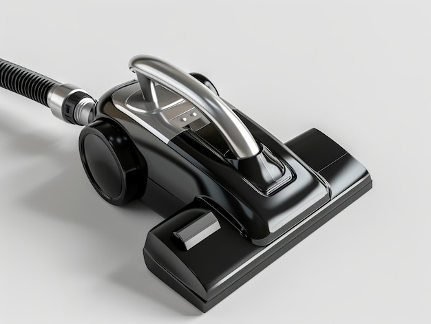 A black vacuum cleaner on a white surface