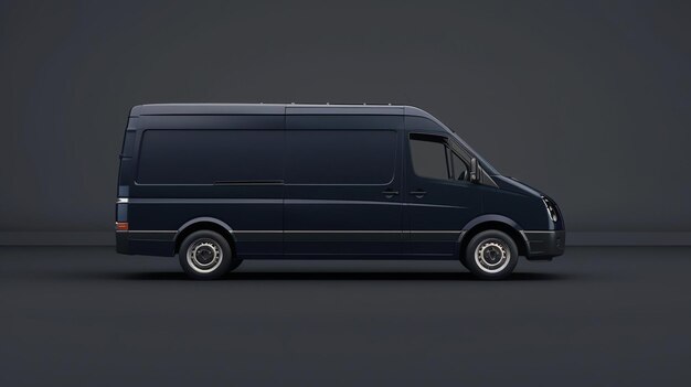 Photo black van on a black background the van is a large vehicle with a long wheelbase and a high roof