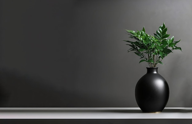 black vase with plant on shelf ai generative