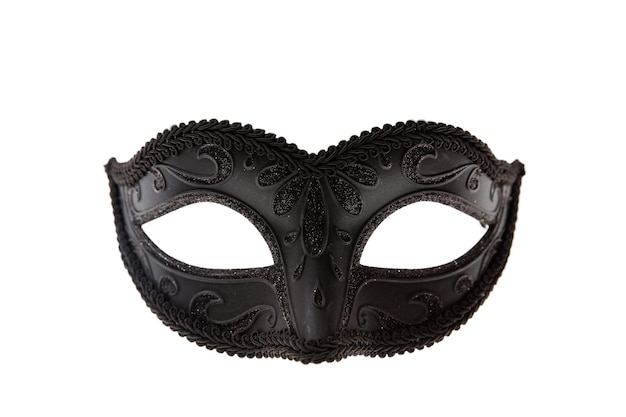 Foto maschera di carnevale veneziano nera isolata su sfondo bianco