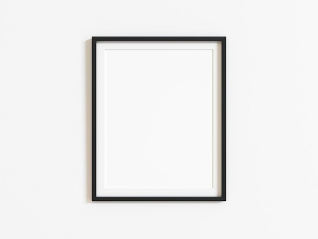 Black vertical frame mockup on white wall 3d illustration