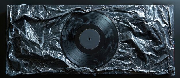 Foto disco in vinile nero su carta stagnola