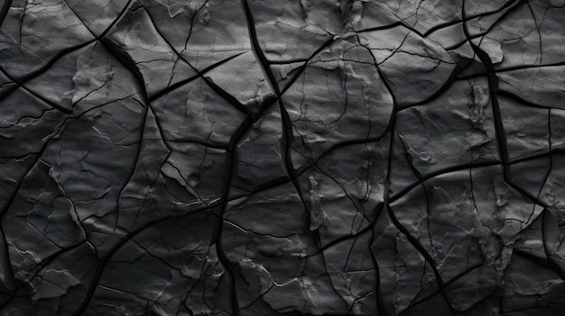 Black Volumetric rock texture with cracks Generative AI