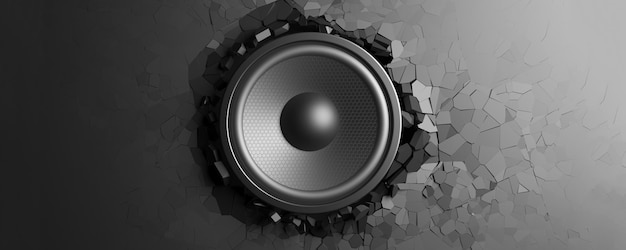 Black wall breaks from sound with speaker 3d illustration