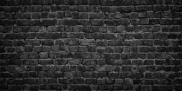 Black wall of bricks background texture