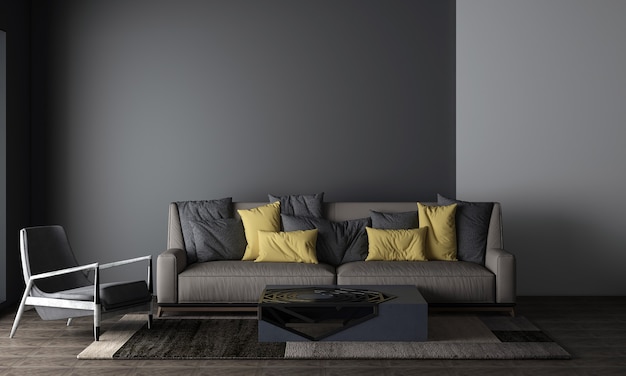 black wall living room have sofa and decoration,mock up interior,3d rendering