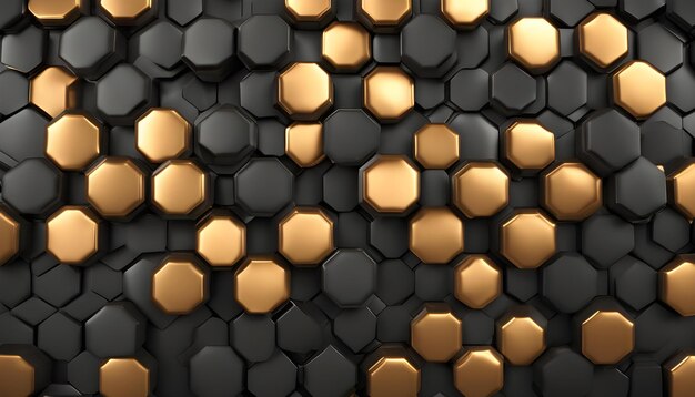 a black wall with gold and black tiles