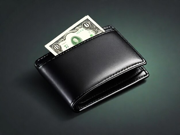 Black wallet with green paper money dollar bank note