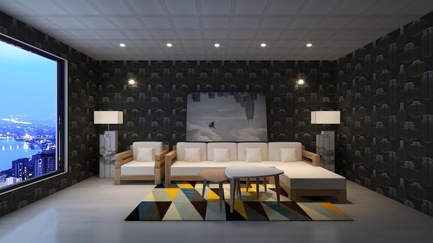 Photo black wallpaper room interior design