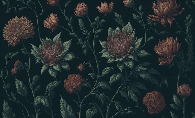 Photo a black wallpaper with a floral pattern.