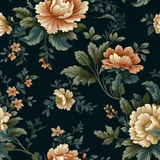 Black wallpaper with a floral pattern
