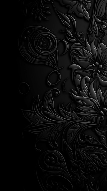 Photo black wallpaper with a floral pattern