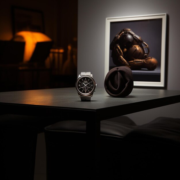 Photo a black watch with black dials sitting on a table