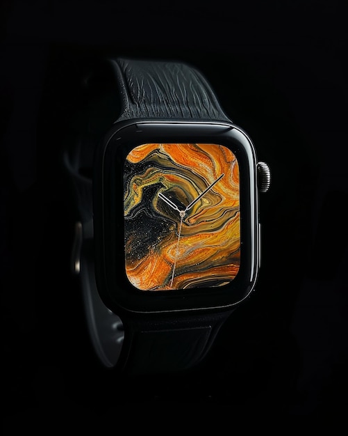 Photo a black watch with an orange image on it