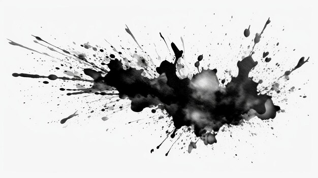 Photo black watercolor ink grunge splash isolated on white background generative ai