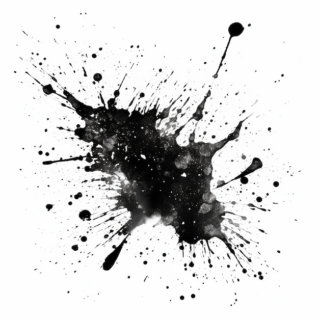 Black watercolor ink grunge splash isolated on white background Generative ai