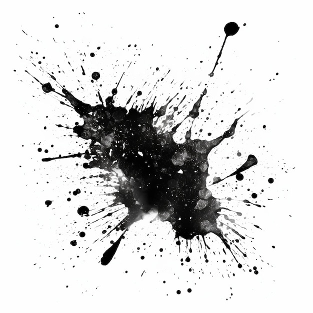 Photo black watercolor ink grunge splash isolated on white background generative ai