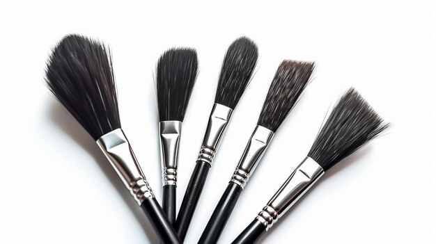 black watercolor paint brushes on white background