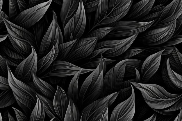 Фото Черный акварельный бесшовный рисунок листьев для абстрактной текстуры фона