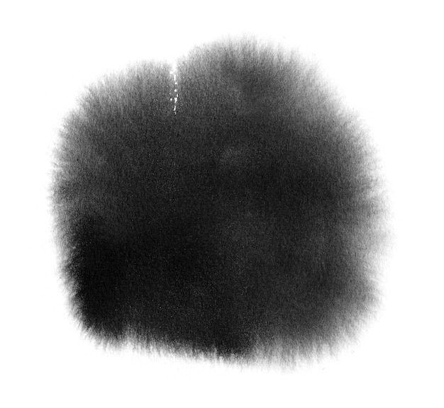 Фото Черный образец акварели черной акварельной краски с размывками, мазок кисти