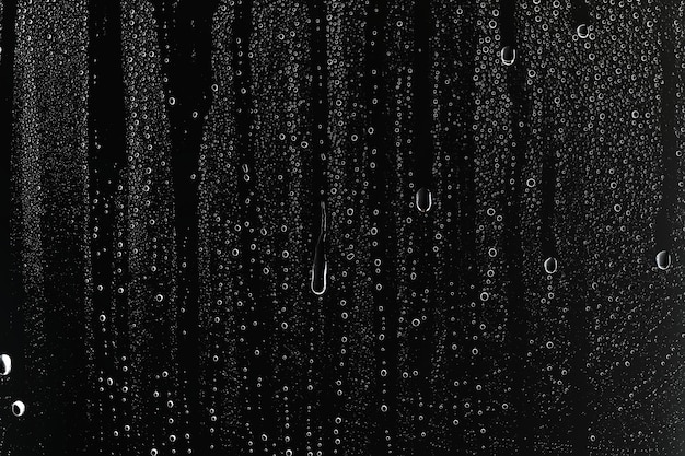 Sfondo nero bagnato / gocce di pioggia per la sovrapposizione sulla finestra, concetto di tempo autunnale, sfondo di gocce d'acqua pioggia su vetro trasparente