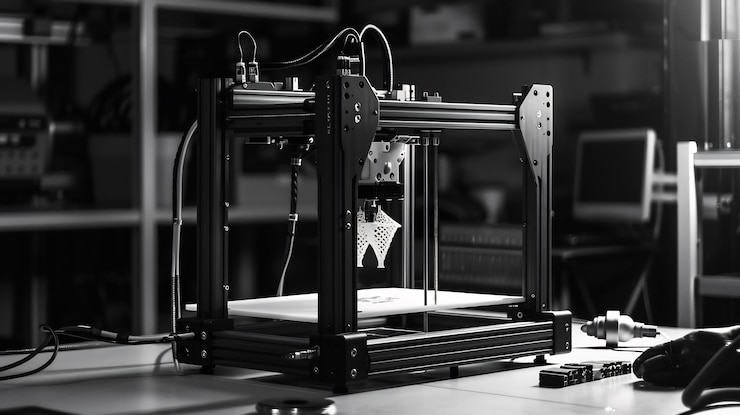 Фотография черно-белый 3d-принтер в действии