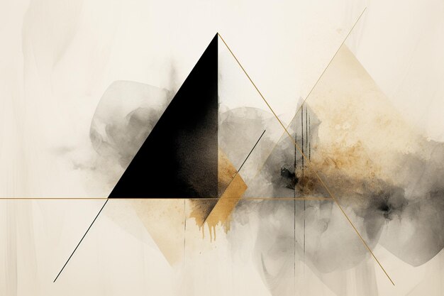black and white abstract black shapes a triangle light gold and dark watercolors