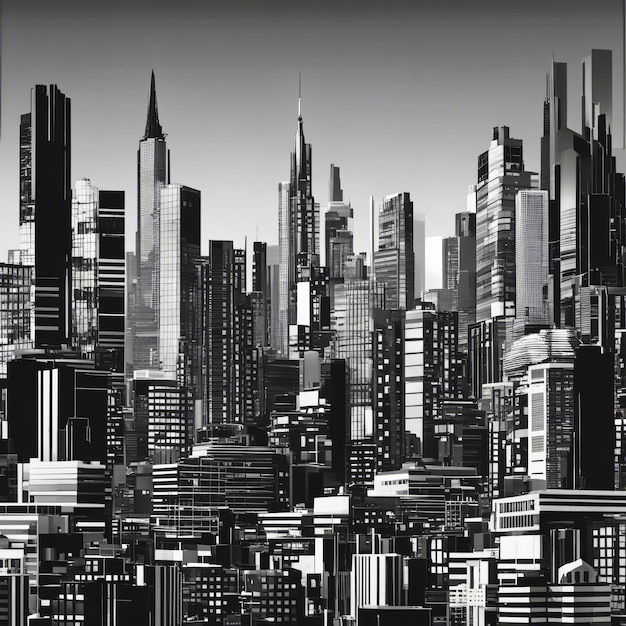 Black and white abstract city building skyline metropolitan area