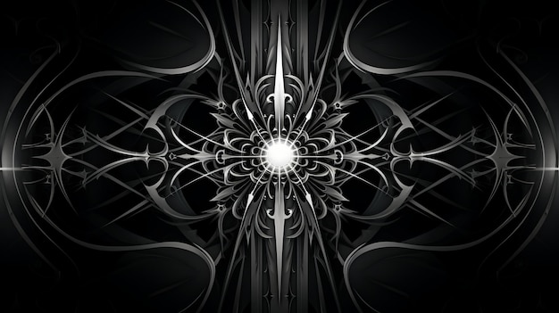 A black and white abstract design with a star in the center