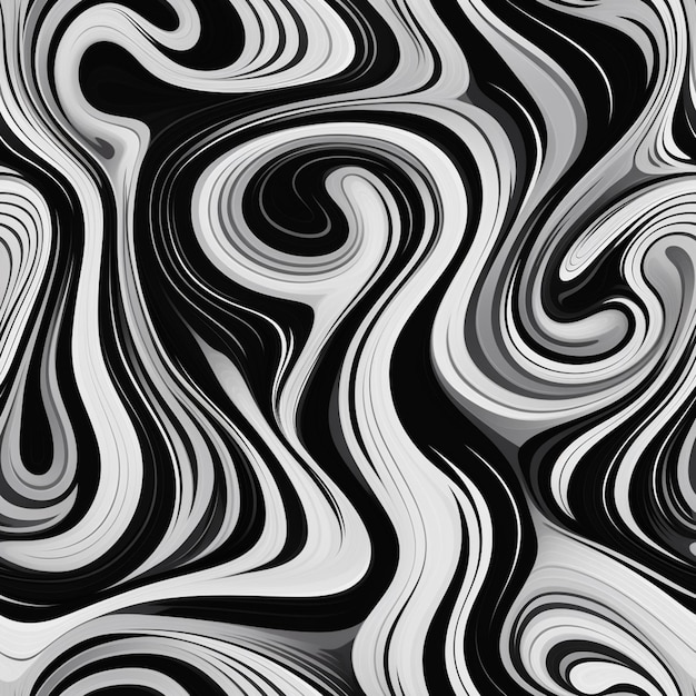 черно-белая абстрактная картина с вихрями и кривыми
