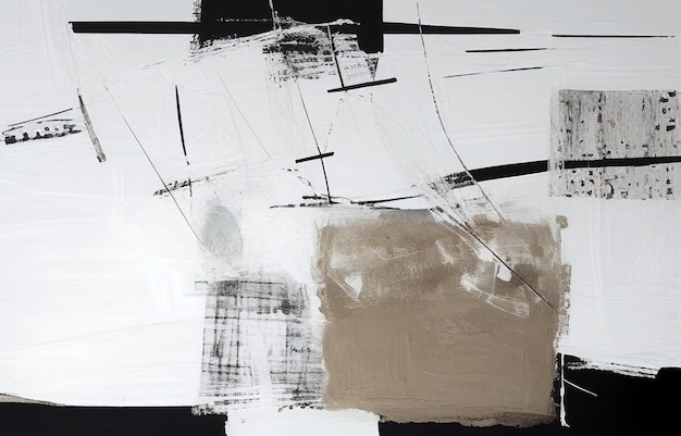 A black and white abstract painting with a black background and white paint.