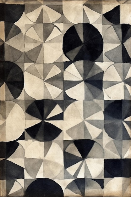 A black and white abstract painting with a black and white pattern.