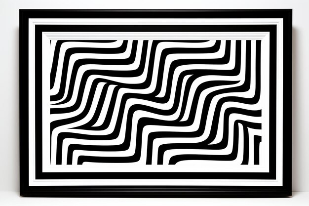 a black and white abstract painting with wavy lines