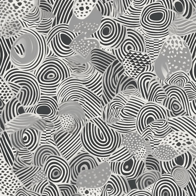 A black and white abstract pattern with different shapes and sizes.