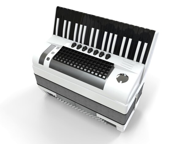 Black and white accordion on grey isolated surface