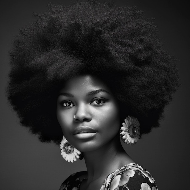 Black and White afro Beauty woman large afro on her head