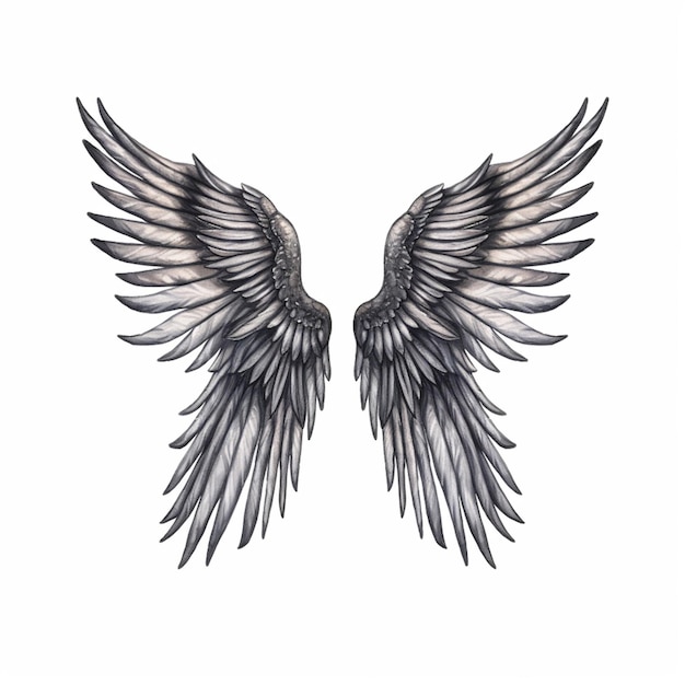 Set of angel wings Wings collection with feathers Black white vector  illustration Tattoo Stock Vector  Adobe Stock