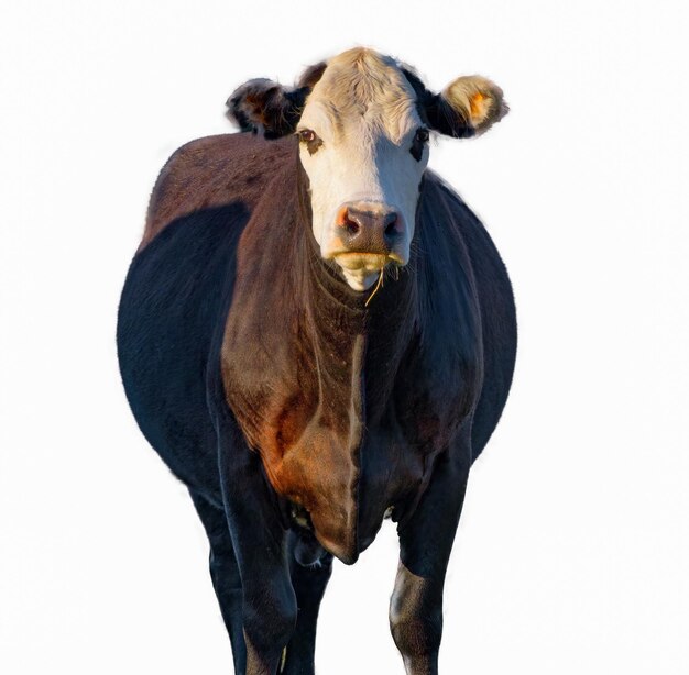 Photo black and white angus cow bos taurus looking at camera isolated on white background