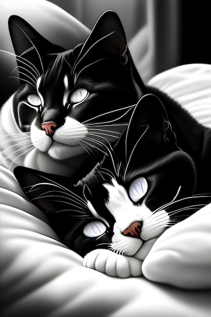 Black and white anime sleeping cat