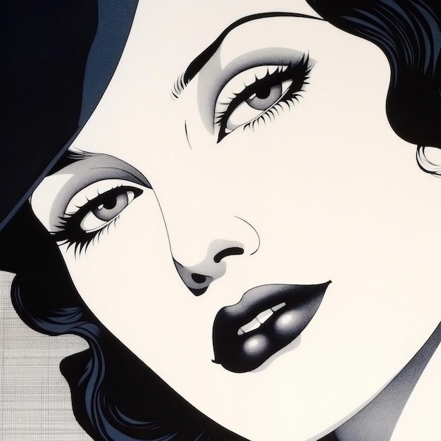 Black And White Art Deco Painting Of A Woman With Bold Graphic Style